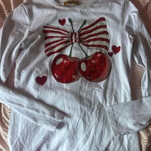 White Shirt with Red Cherry Design